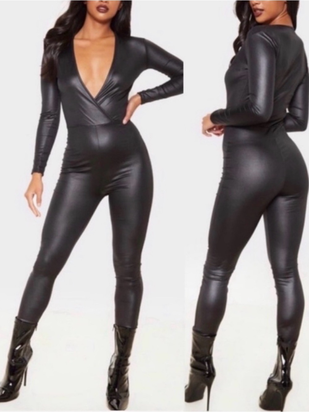 Black Wet Look Jumpsuit / Catsuit